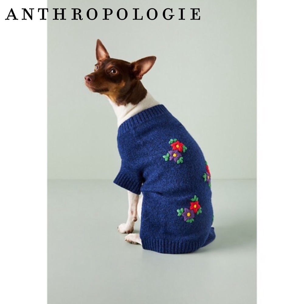 Anthropologie Embroidered Flower Dog Sweater